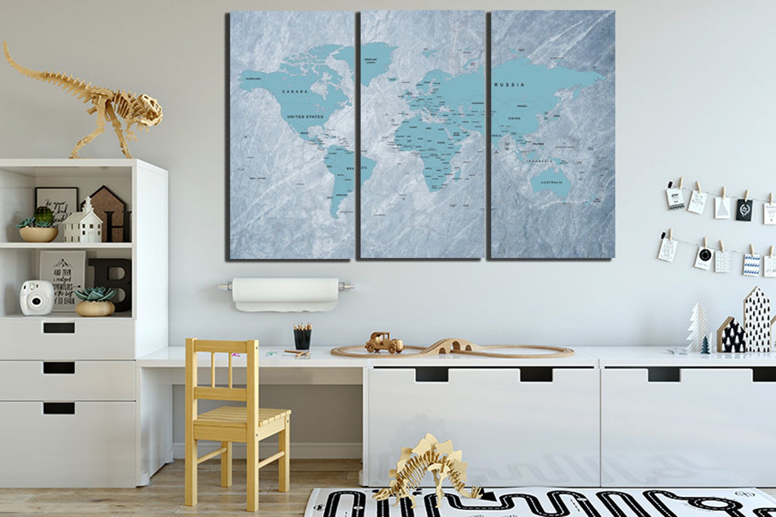 World Map Canvas Map Wall Art Nursery Map Blue Wall Décor Kids - Etsy