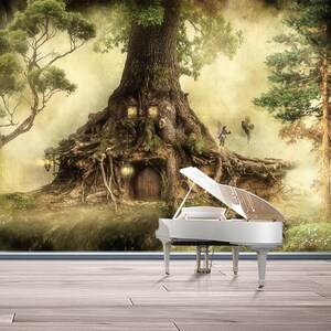 Fantasy Enchanted Forest Wall Mural Treehouse Wallpaper Magic Forest ...