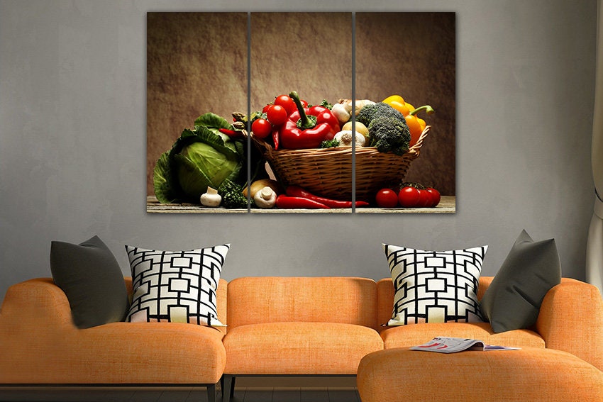 Vegetable canvas Kitchen decor Healthy food art Cafe artwork Etsy