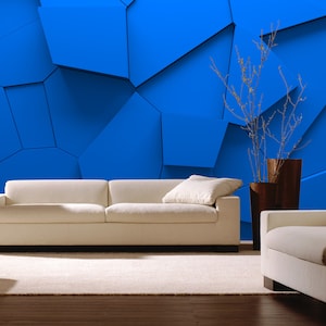 Blue Geometric Cubes Wallpaper Abstract Wall Mural Background Peel and Stick Playroom Gaming Room Mural Office Wall Decoration 3d Wall Mural