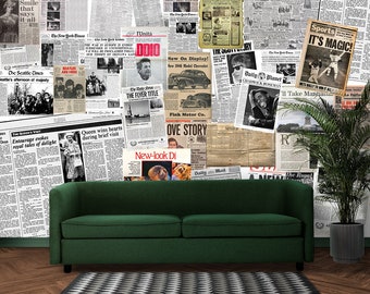 Papel tapiz de periódico retro, collage, mural de pared, papel tapiz de periódico antiguo creativo, mural de pared de restaurante, despegar y pegar, mural de pared de cafetería vintage