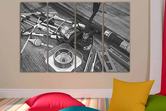 Fishing Tackle CANVAS WALL ART Box Framed Picture Print Home Decor