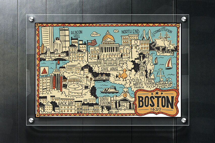 Map Boston map Poster Map poster Vintage boston map Boston Etsy