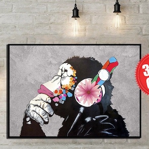 Monkey girl print Music wall poster Wall poster Monkey art Headphones artwork Thinker art monkey Thinking animal Music decor Gift picture