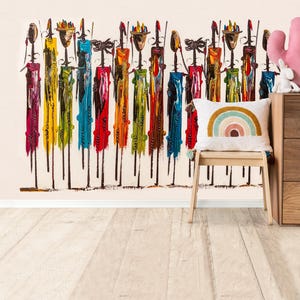 African Wallpaper Mural – Peel and Stick, Removable Wall Mural, Tribal Art, Modern Abstract African Wall Decor