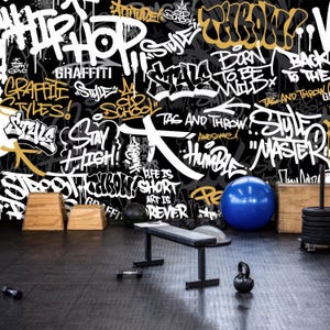 Trendy Graffiti Wall Mural Removable Funky Wallpaper Cool Boys Room Abstract Street Art Wallpaper Peel & Stick Wall Mural Modern Wallpaper