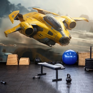 Yellow Futuristic Spaceship Wall Mural Sci-Fi Wallpaper for Gamers & Space Lovers peel and stick Kids Room Wallpaper Removable wallpaper
