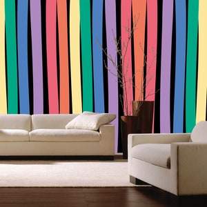 Rainbow Striped Wallpaper Game Room Wallpaper Peel and Stick Wall Mural Playroom Wallpaper Rainbow Wall Decoration Line Wallpaper watercolor