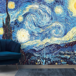 Van Gogh Wallpaper Starry Night Peel & Stick Removable Wall Mural Landscape Wallpaper Artsy Bedroom Decor Non woven Wallpaper Painting Wall