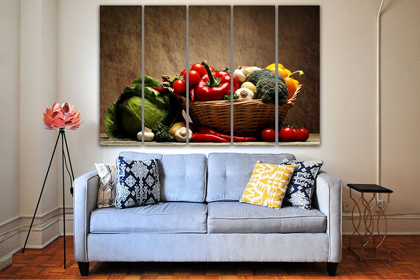 Vegetable canvas Kitchen decor Healthy food art Cafe artwork Etsy