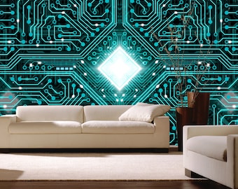 Circuit Wallpaper Technology Wall Graphics Microscheme Mural Peel and Stick Wallpaper Office Self Adhesive Abstract Mural Game Room Decor