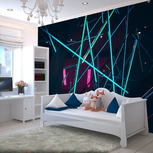 Technology Wallpaper: Abstract, Geometric & Music Wall Murals Non Woven Black Wall Mural Wallpaper Gaming Room Decoration Mural Wall Art