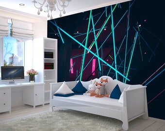 Technology Wallpaper: Abstract, Geometric & Music Wall Murals Non Woven Black Wall Mural Wallpaper Gaming Room Decoration Mural Wall Art