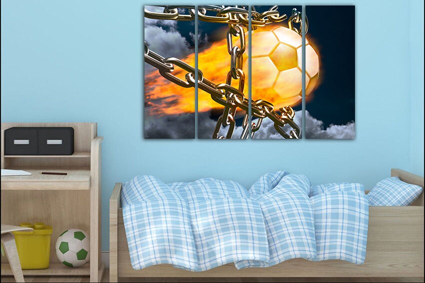 Soccer Ball Canvas Fireball Art Sport Wall Art Soccer Decor Etsy