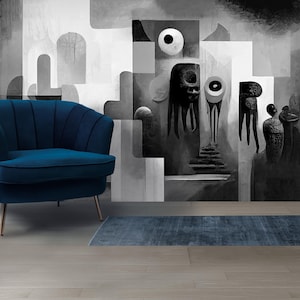 Modern Abstract African Wallpaper Removable Black & White Wallpaper Statement Wall Mural Modern Wallpaper Elegant Non Woven Tribal Wallpaper