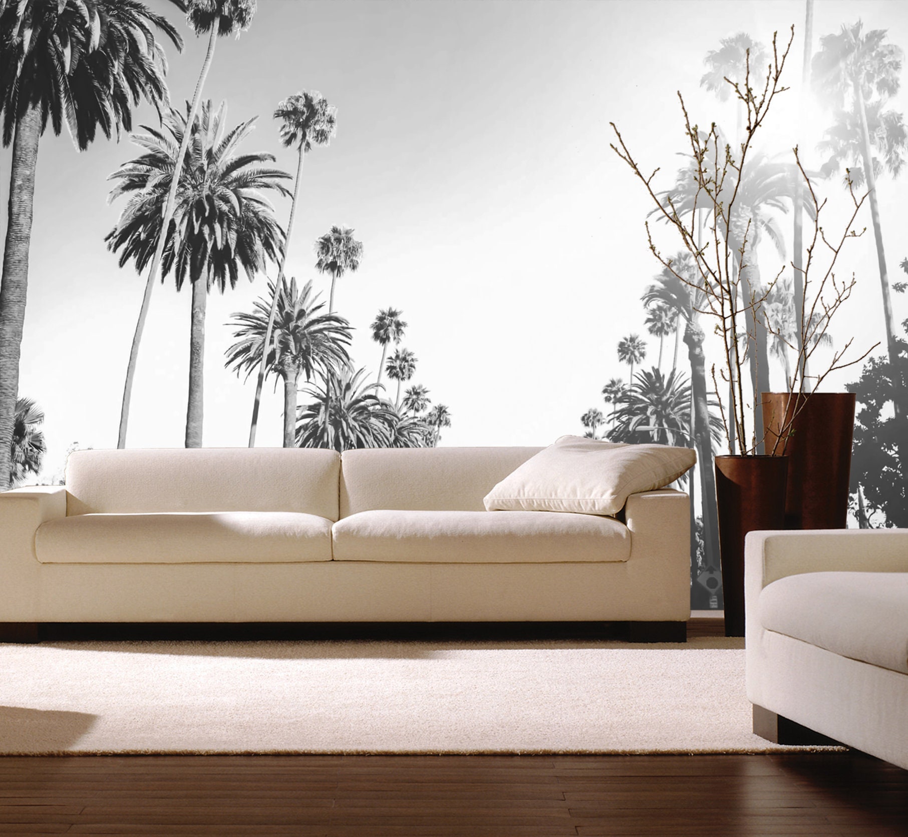 Palm Trees Wallpaper Black and White Los Angeles Street Wall Mural ...