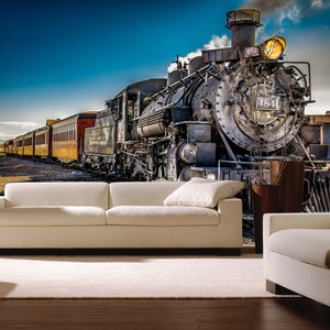 Alte Steam Train Wallpaper Lokomotive Wandbild Retro Print Peel and Stick selbstklebende Kinderzimmer Tapete Eisenbahn Wandbild Spielzimmer