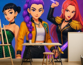 アニメガールズ壁紙、K-POPスタイルガールズルーム壁画、貼ってはがせるタイプまたは不織布タイプ、カスタムサイズ