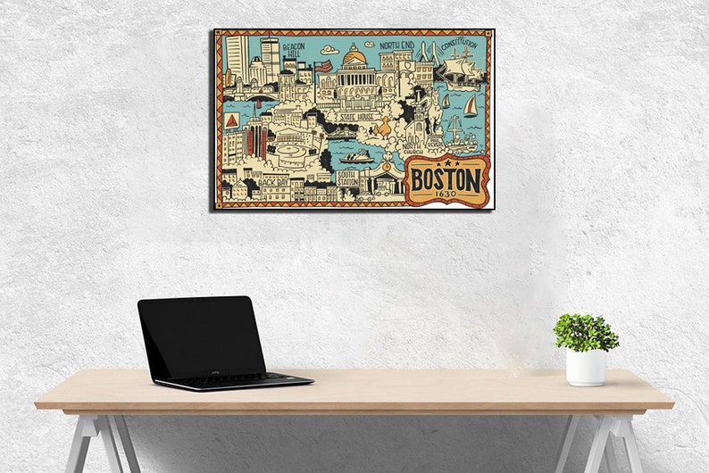 Map Boston map Poster Map poster Vintage boston map Boston | Etsy