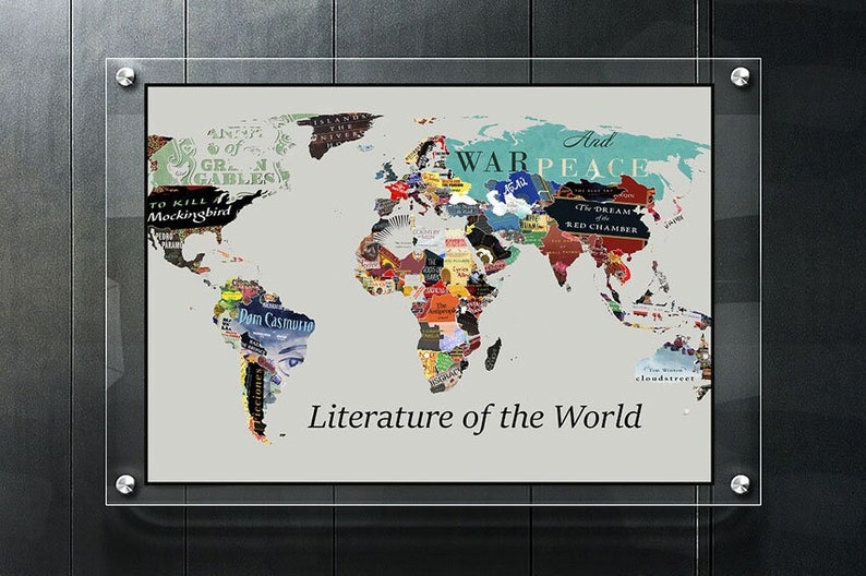 Literature map World Literature Map Literary Poster Literature Art Literary Print Literary Gifts World map poster Book Lover Gift World map image 1