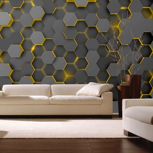 Modern Hexagon yellow texture Wallpaper 3D Geometric wall coverings Peel and Stick Decor Playroom Gaming Abstract Wallpaper Nursery Mural