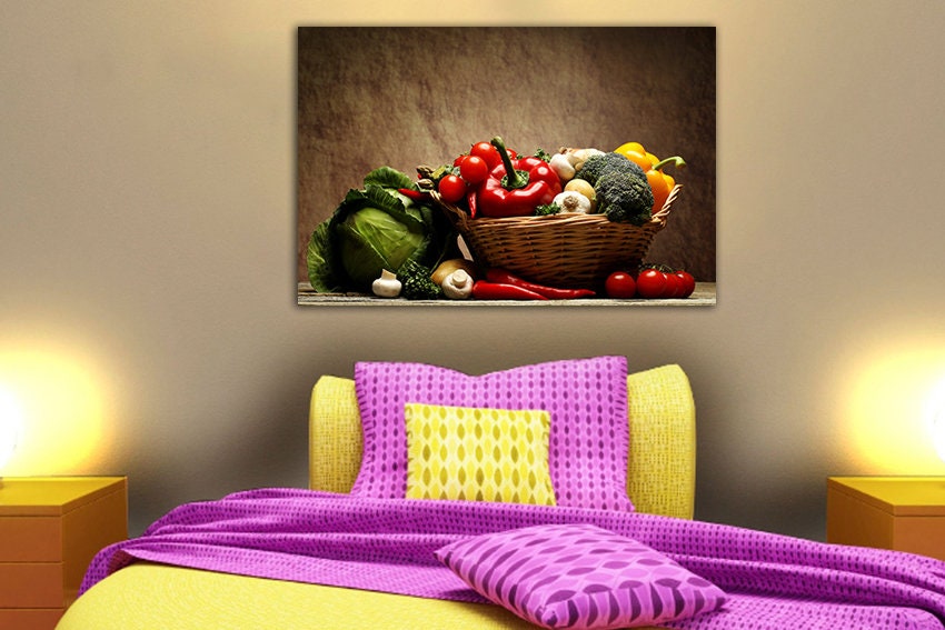 Vegetable canvas Kitchen decor Healthy food art Cafe artwork Etsy