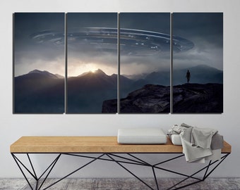 Spaceship wall decor Alien Wall Art Ufo canvas Area 51 Art Planet wall decor Space Art Sci-Fi Fans art Fantasy print decor Spacecraft print