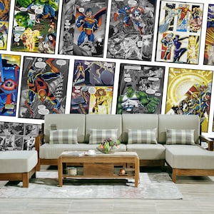 Comics Collage Wallpaper & Wall Mural Cartoon Characters Retro Vintage Comics Pop Art Peel and Stick Home Room Decor Children wall mural