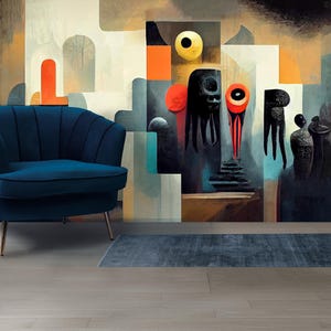 Abstract Surreal African Wall Mural Removable Peel and Stick Watercolor Wallpaper Vibrant Watercolor Art Wall Mural Unique Dreamy Wallpaper