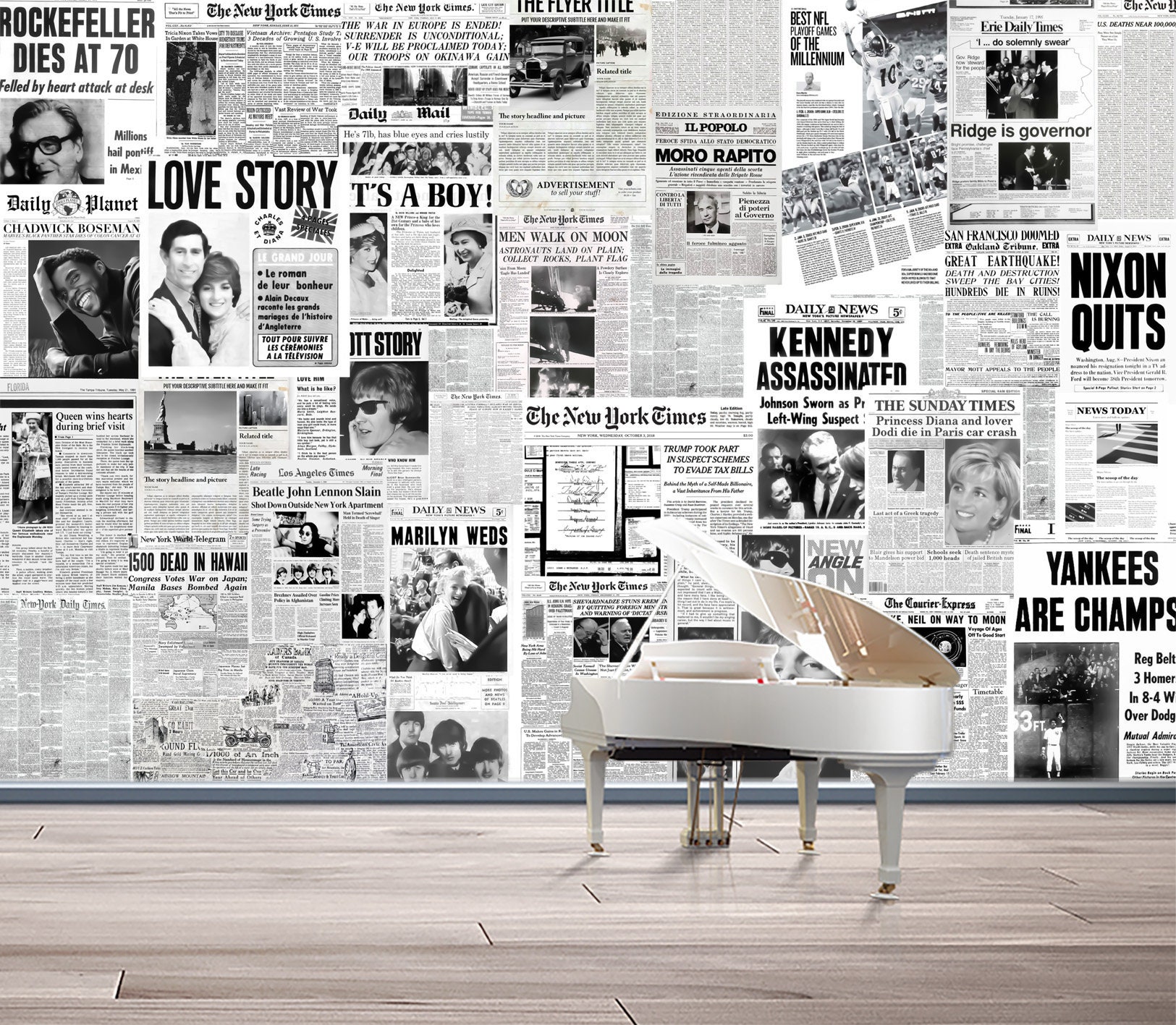 Newspaper Collage Wallpaper & Creative Vintage Journal News Self Adhesive Wall  Art Mural Modern Peel and Stick Decor 