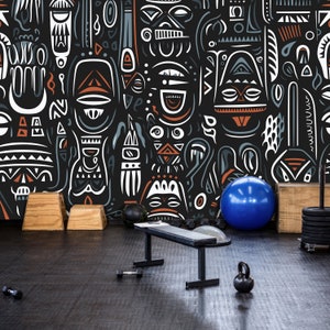 African Abstract Faces Wallpaper Modern Wall Mural Surreal Art Deco wall Mural Removable Wallpaper Non Woven Peel and Stick Unique Wall Art