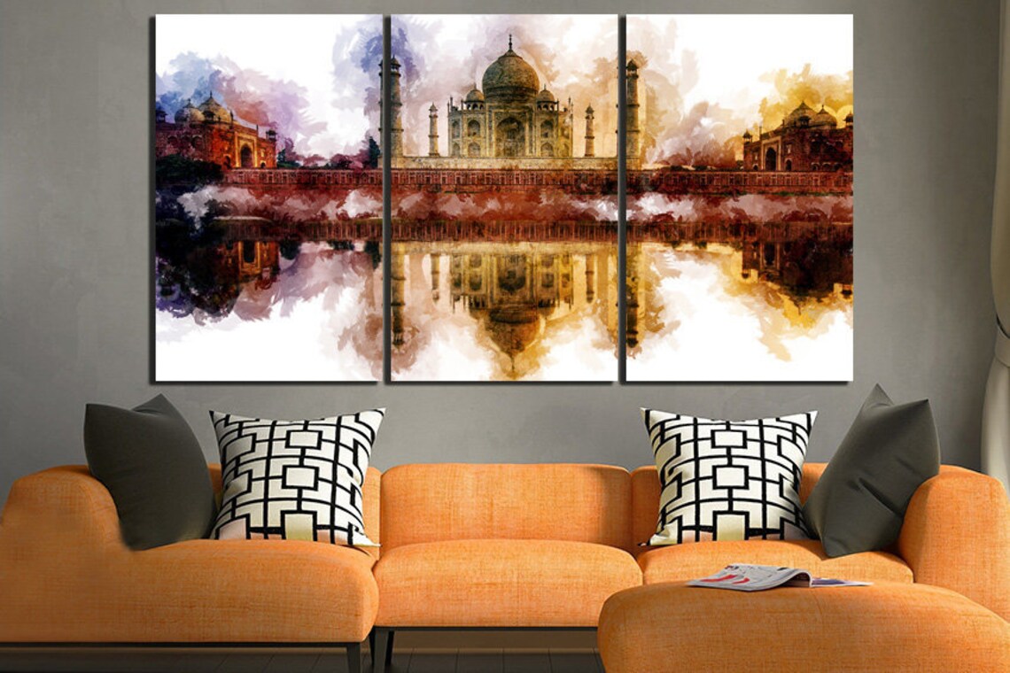 Taj Mahal Canvas India Wall Art Agra Print Architectural Decor Etsy