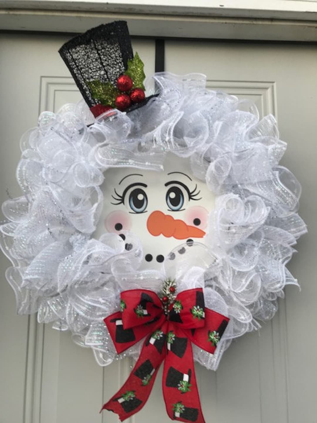 Winter, Snowman, Door Hanger, Wreath, Holly, Berries, Snow, Carrot ...