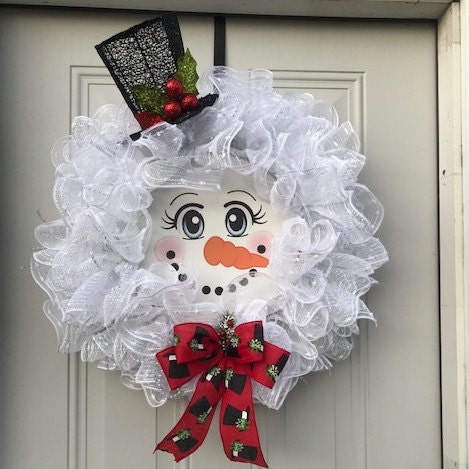 Winter, Snowman, Door Hanger, Wreath, Holly, Berries, Snow, Carrot ...