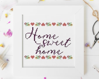 Home Sweet Home - Cross Stitch Pattern - Cute Cross Stitch - Modern Cross Stitch - Floral Cross Stitch - Housewarming Gift -