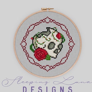 Skull and Roses - Cross Stitch Pattern - Gothic Cross Stitch - Modern Cross Stitch - Floral Cross Stitch - Digital Download