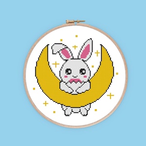 Rabbit on the Moon - Cross Stitch Pattern - Anime Cross Stitch - Cute Cross Stitch - Modern Cross Stitch - Bunny Cross Stitch - Digital PDF