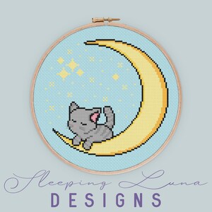 Kitty on the Moon Cross Stitch Pattern Cute Cross Stitch Cat Cross Stitch Modern Cross Stitch Moon Cross Stitch Digital PDF Only image 3