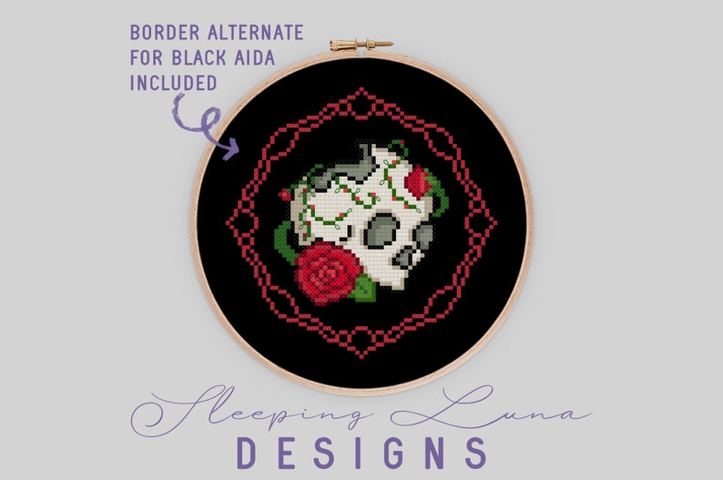 Skull and Roses - Cross Stitch Pattern - Gothic Cross Stitch - Modern ...