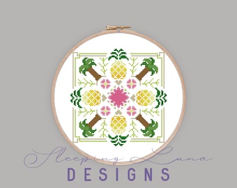 Tropical Pineapples - Cross Stitch Pattern - Hawaii Cross Stitch - Summer Cross Stitch - Modern Cross Stitch - Sampler Cross Stitch - PDF