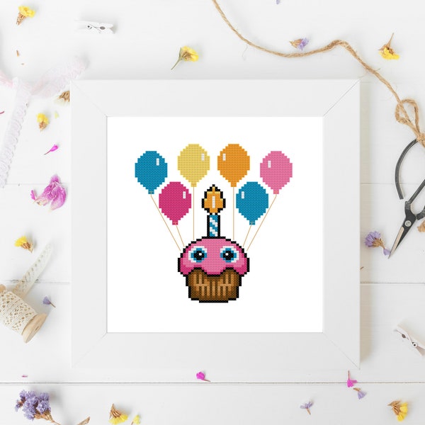 Happy Cupcake Five Nights at Freddy's Inspired Cross Stitch Pattern FNAF Gaming Scary Birthday