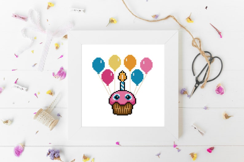 Happy Cupcake Five Nights at Freddy's Inspired Cross Stitch Pattern FNAF Gaming Scary Birthday image 1