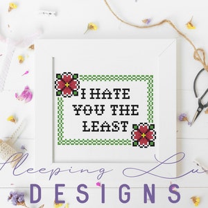 I Hate You The Least Cross Stitch Pattern Snarky Cross Stitch Modern Cross Stitch Floral Cross Stitch Digital Download Pattern image 2