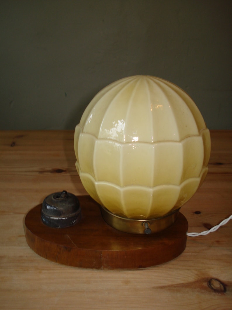 Art Deco 1930s Vintage Glass Cream Yellow Lamp