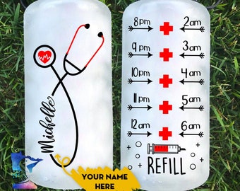 Personalized Motivational Water Bottle, Nurse Bottle, Name In Stethoscope | Day or Night Shift