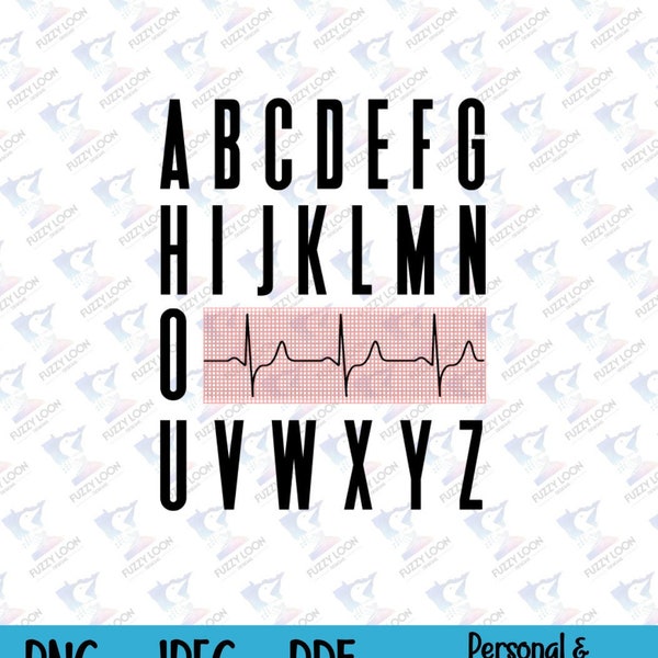 Alphabet Heart Beat | Digital Download | Sublimation Images