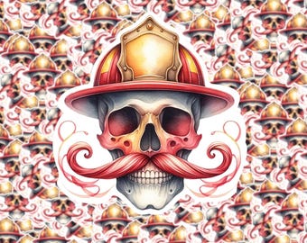 Watercolor Skeleton Firefighter Sticker