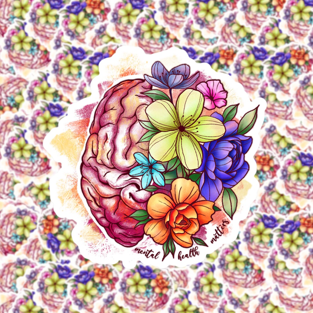 Mental Health Matters Floral Brain | Laptop Sticker | Water Bottle ...