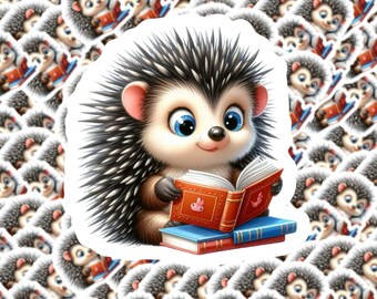 Hedgehog Reading Sticker | Laptop Sticker | Water Bottle Sticker