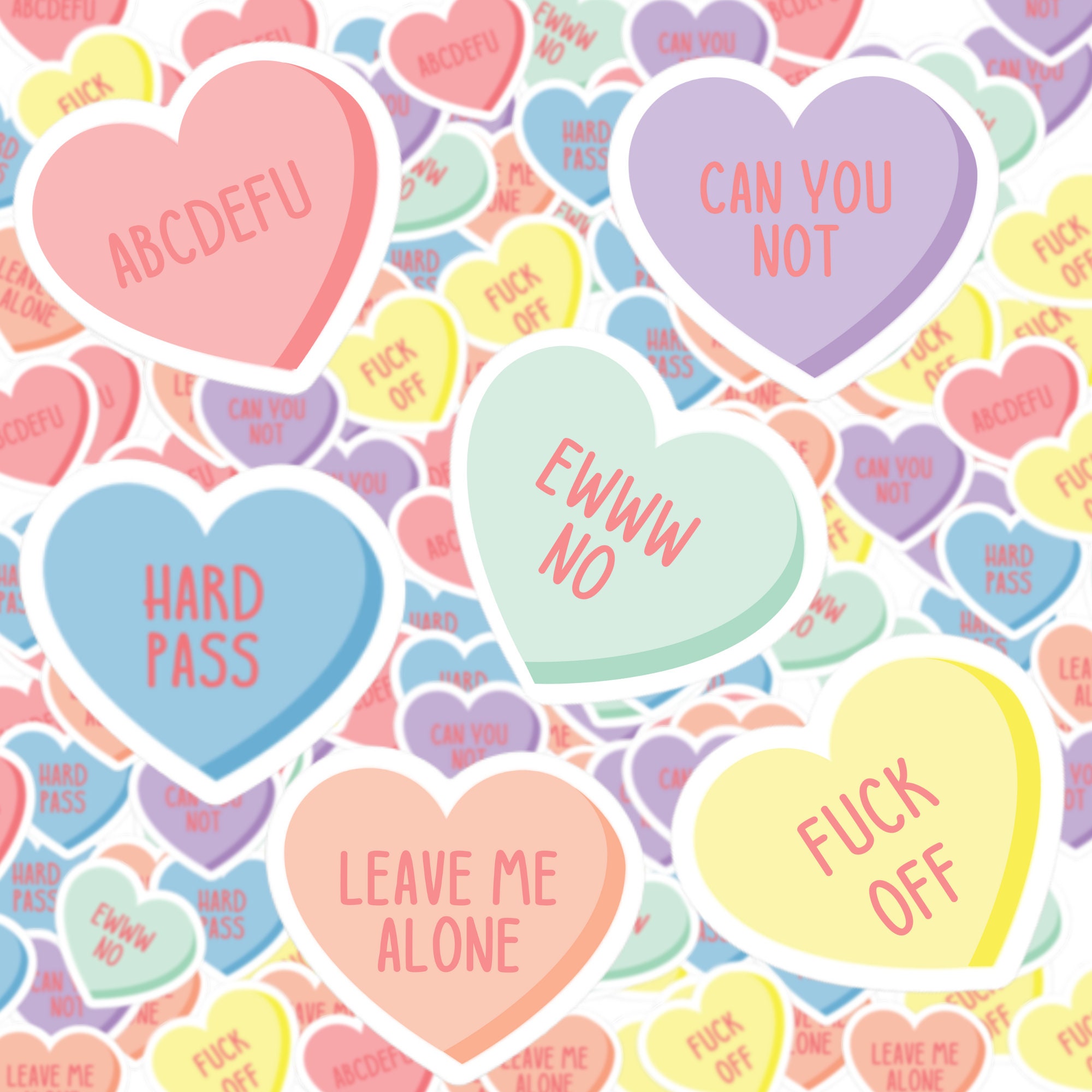 Snarky Conversation Hearts Stickers set of 6 Etsy